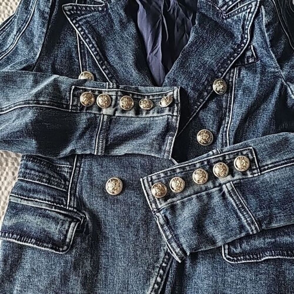 Bebe -956 Tailored Double Breasted Denim Jacket in Antique‎ Indigo Wash size 2 - Picture 5 of 16